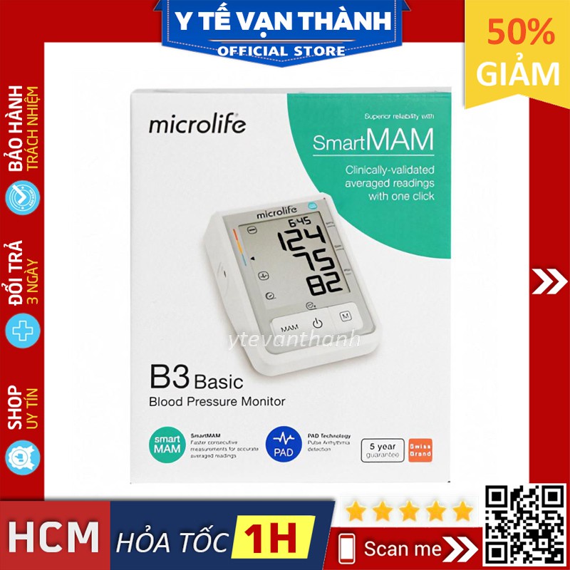 ✅ [CHÍNH HÃNG] Máy Đo Huyết Áp Bắp Tay- Microlife B3 Basic -VT0426 | Y Tế Vạn Thành