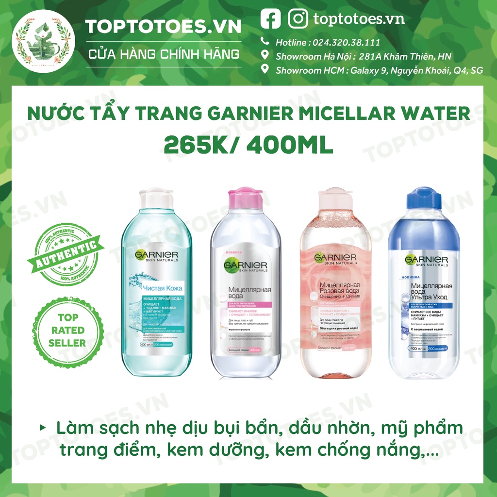 Nước tẩy trang Garnier Micellar Water tẩy sạch êm dịu cho mặt-mắt-môi 400ml