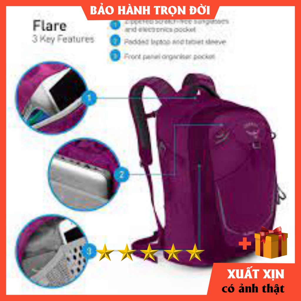 Balo laptop XỊN Balo Osprey Flare cao cấp ⚡️ [ HÀNG XUẤT DƯ ]  Màu đen duy nhất