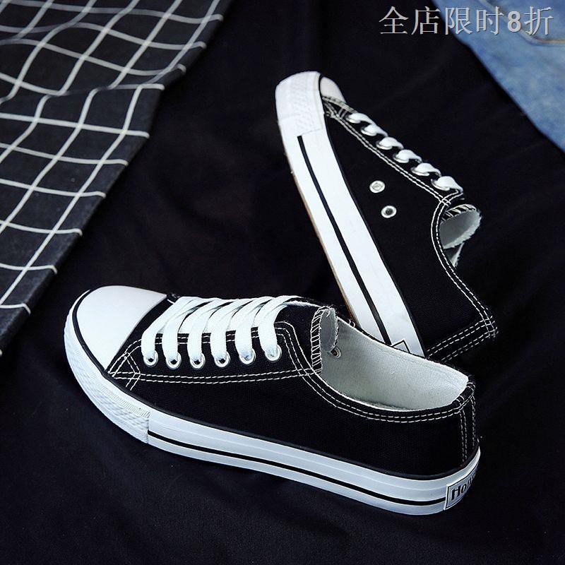 Giày vải Canvas đế bằng phối màu đen trắng phong cách Hàn quốc cá tính cho nữ