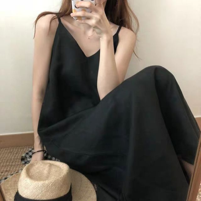 Đầm maxi suông cổ tim - Đầm 2 dây hàng thiết kế siêu xịn