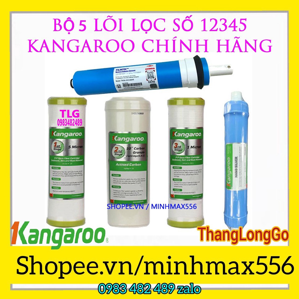 COMBO 5 LÕI LỌC NƯỚC KANGAROO SỐ 1-2-3-4-5 | SỬ DỤNG MÀNG DOW MỸ