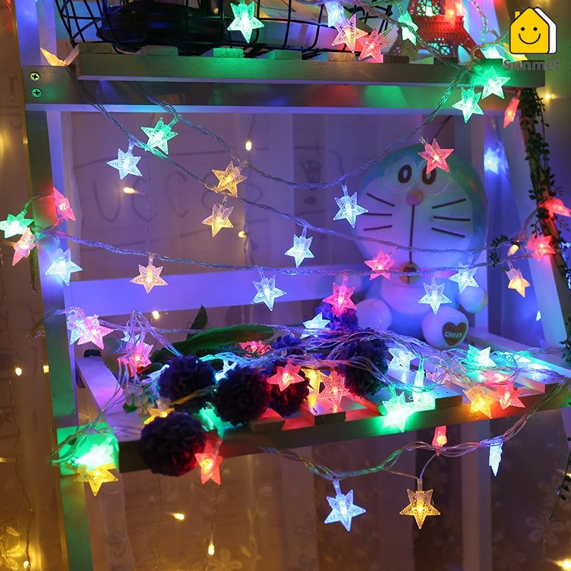 Dây Đèn Led Ngôi Sao Màu Vàng Nắng 1M 3M Không Chớp Nháy Dùng Pin AAr  - Dây Đèn Led Trang Trí noel,  Sunmet