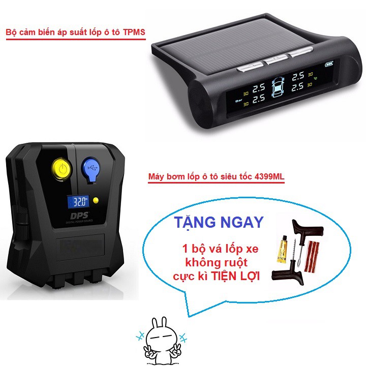 Thiết bị đo áp suất lốp ô tô TPMS + Máy bơm lốp SIÊU NHANH CAO CẤP MICHELIN 4399ML + Tặng 1 bộ vá lốp xe không ruột