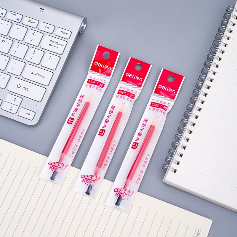 Set 20 Ruột Bút Mực Gel Deli S206 0.5mm Ngòi Lò Xo 110mm Màu Đen / Đỏ / Xanh Dương