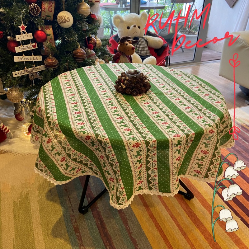 Khăn trải bàn giáng sinh dễ thương ấm áp họa tiết noel xanh KB-C01