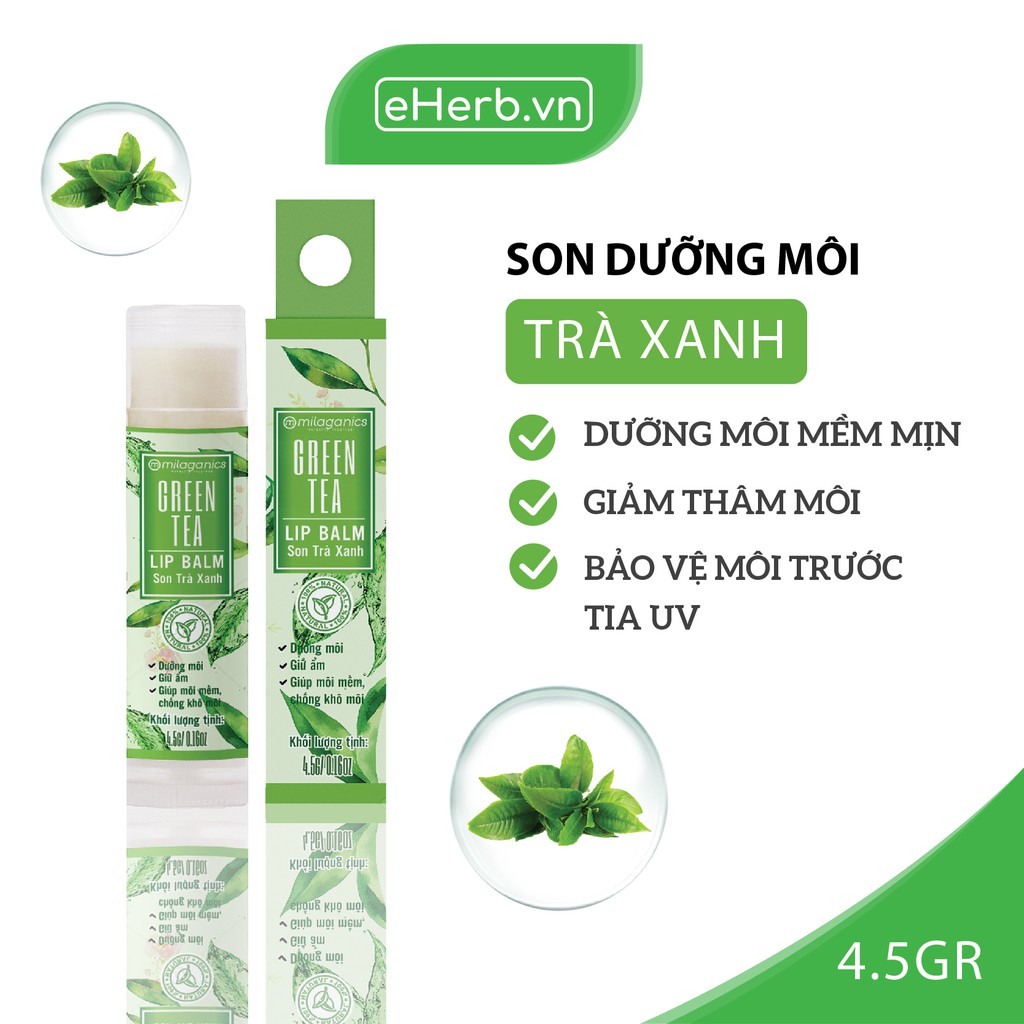 Combo 3 Son Dưỡng Ẩm, Giảm Thâm Môi: Son Dừa, Son Trà Xanh, Son Gấc MILAGANICS (4.5g/ Cây)