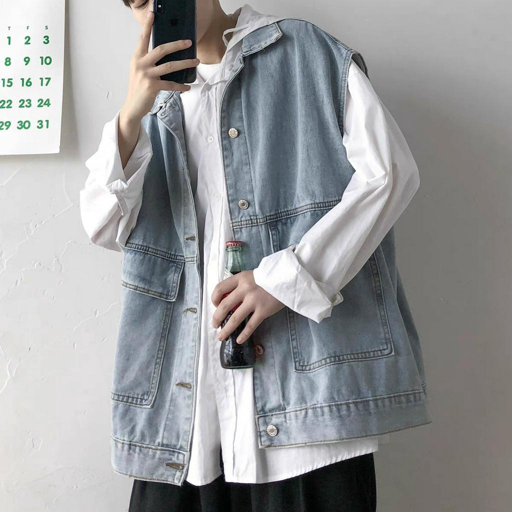 Áo Khoác Jean Không Tay Phong Cách Hong Kong Cổ Điển Thời Trang Unisex Hàng Mới
