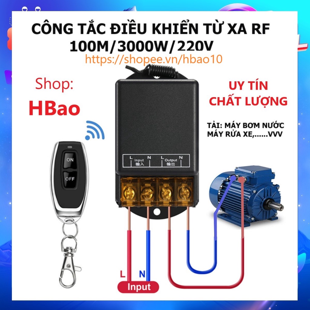 Công tắc điều khiển từ xa cho máy bơm nước rf 100M 30A 220V Công suất lớn Xuyên tường có nút học lệnh