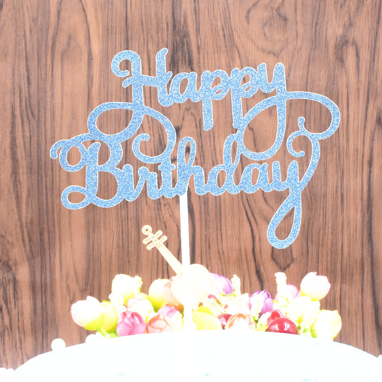 Que cắm trang trí bánh kem hình chữ Happy Birthday lấp lánh xinh xắn 5 màu sắc tùy chọn
