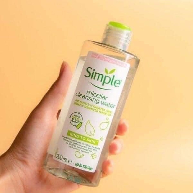 Nước tẩy trang Simple Micellar làm sạch trang điểm vượt trội - không chứa cồn gây khô rát 200ml