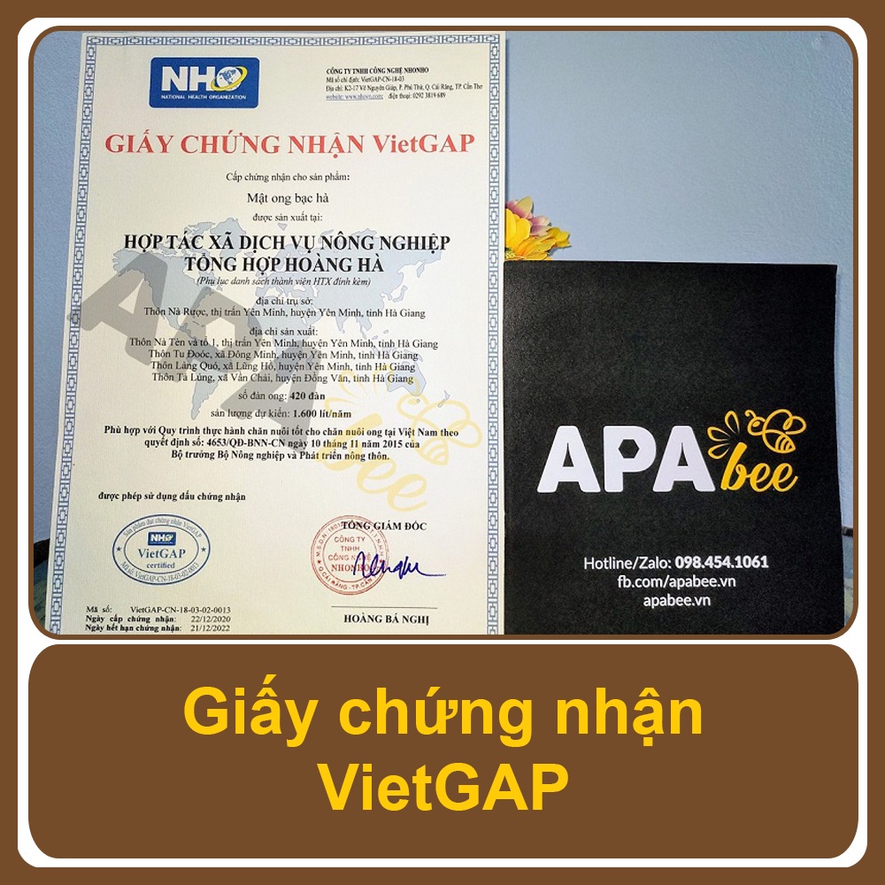 Mật ong hoa Bạc hà Hà Giang APABEE - Mật ong nuôi - Giống ong Nội - Giấy chứng nhận VietGAP - HACCP - Chai 1 Lít