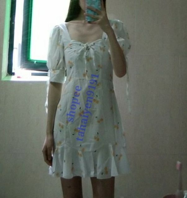 (Có ảnh thật Hàng Quảng Châu có Size) Váy Đầm Cổ Vuông Chiết Eo Đuôi Cá Cực Tôn Dáng