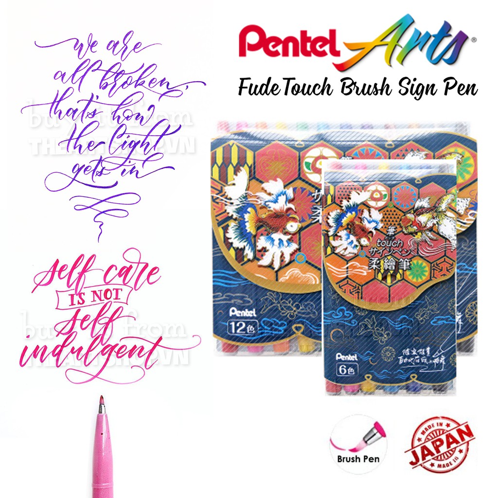 Bộ bút đầu cọ thư pháp PENTEL Sign brush pen, Fude touch SES15C THEARTSHOP