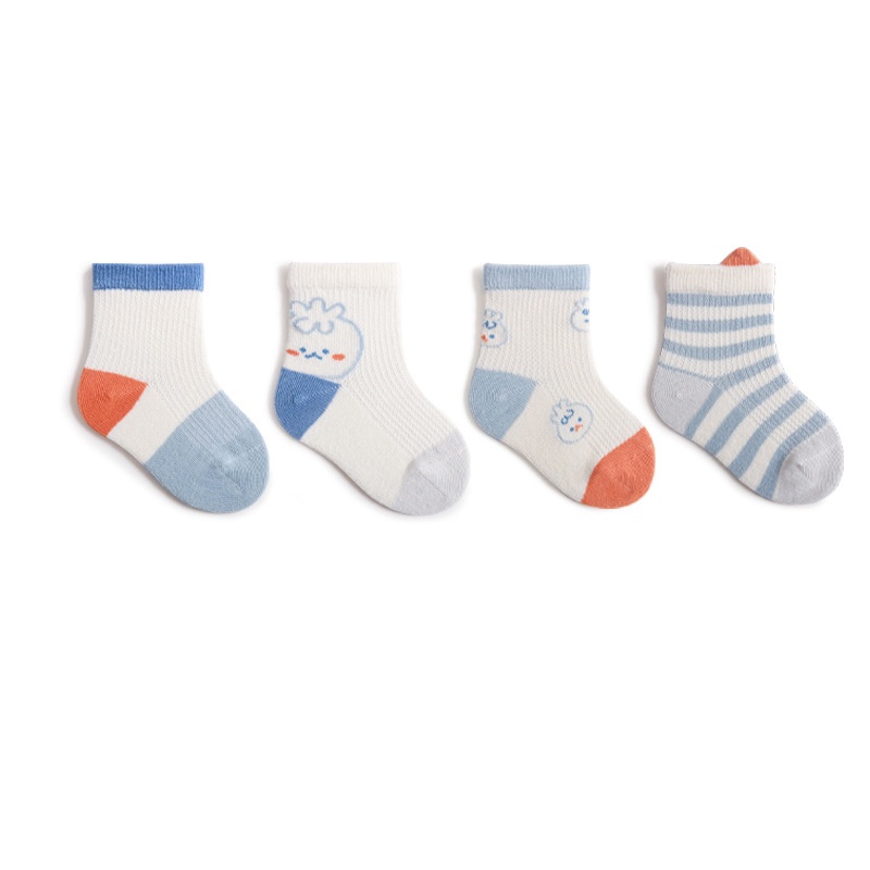 Set 4 Đôi Tất Lưới Mỏng Hoạ Tiết Dễ Thương Cho Bé Trai Bé Gái KYS+ Cotton 100% Mềm Mại Mùa Hè(Size 0 - 3 tuổi) S4L