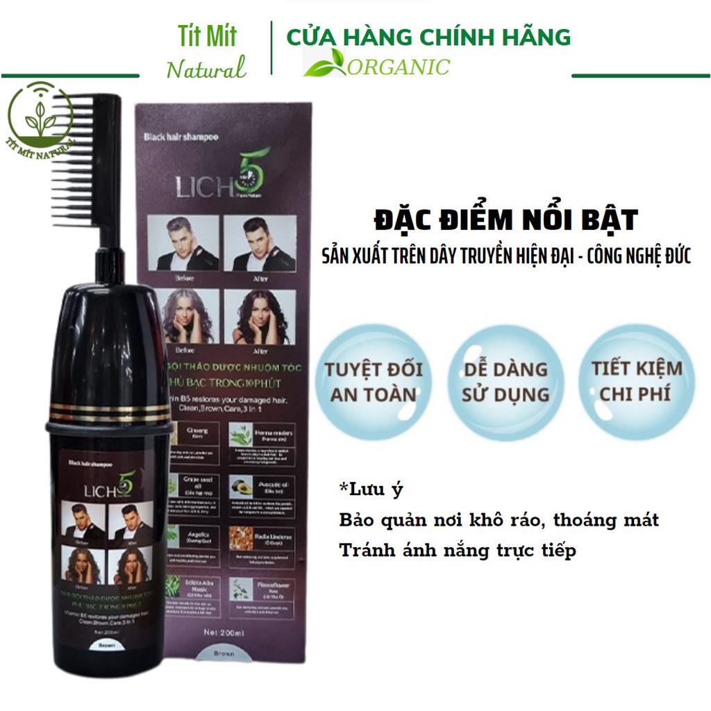 Dầu Gội Lich5 - Thảo Dược Đen Tóc Cocayhoala làm đen tóc trong 5 phút - Dạng chai lược chải tiện dụng 200ml