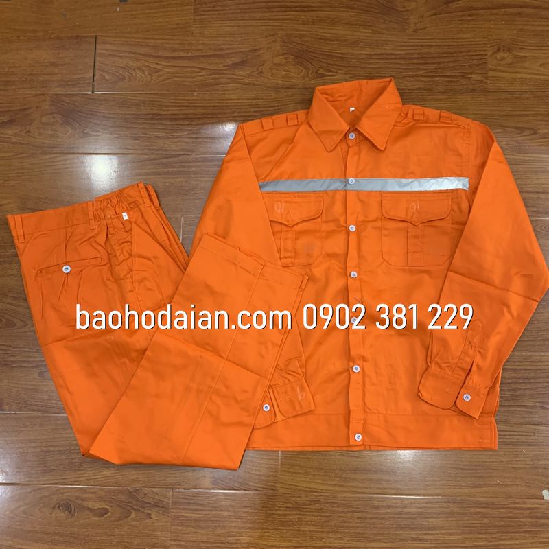 Quần áo công nhân màu cam phản quang xám vải thoáng mát