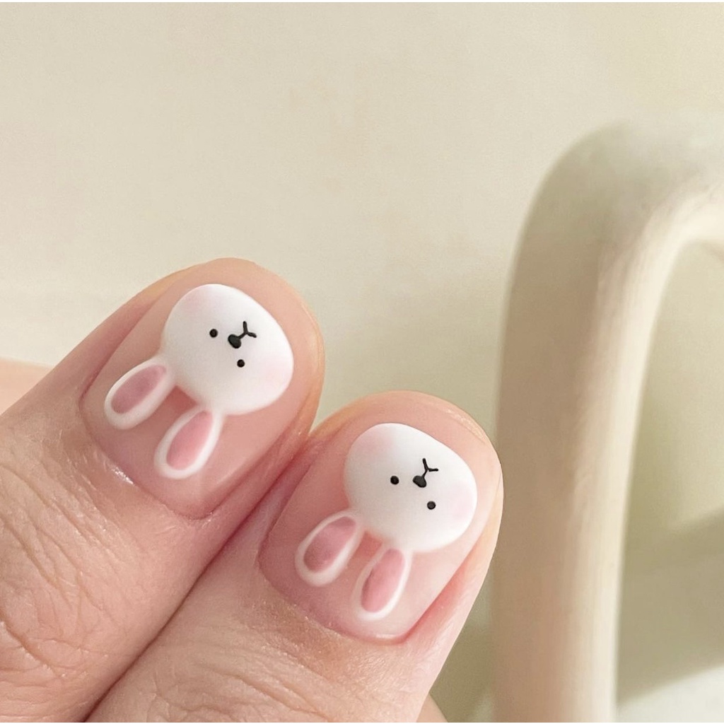 Nail Box Thiết Kế Móng Úp Móng Giả Vẽ Gel Nổi Thỏ Trắng Họa Tiết Đáng Yêu Hàn Quốc N32