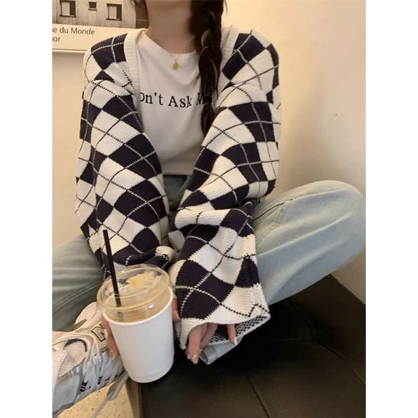 Áo len Cardigan kẻ caro dáng ngắn 💒