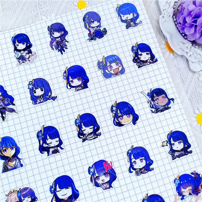 ★★★ Genshin Impact . Raiden Shogun Q-1 Mini Diary Manual Stickers ★★★ 60Pcs/Set DIY Fashion Scrapbooks Album Decor Decals Stickers（Size: 2~3cm）