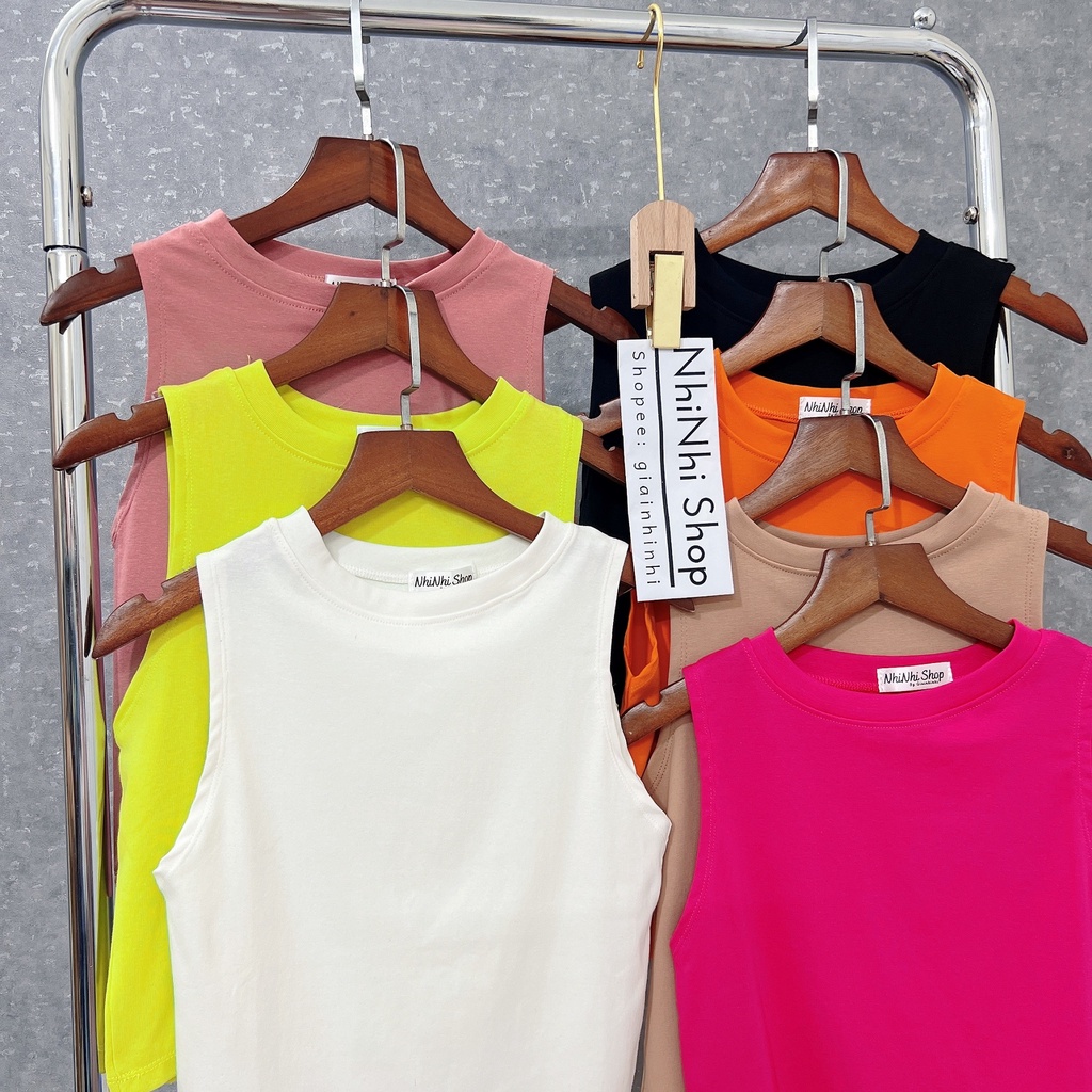 Áo ba lỗ dáng ngắn cổ tròn, Áo croptop sát nách form ôm co giãn CS0802 - NhiNhi Shop