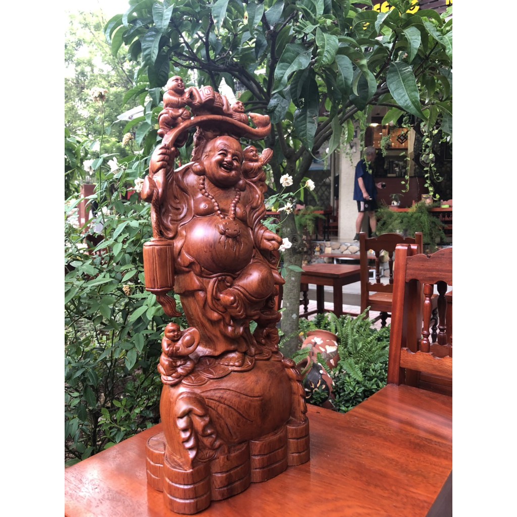 Tượng Di Lặc Ngũ Phúc Gỗ Hương Cao 60 Cm Liền Khối Vân Đẹp | BigBuy360 - bigbuy360.vn
