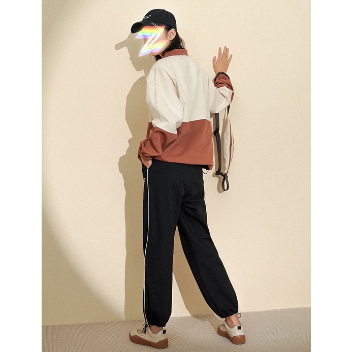 【ZHELIHANGFEI】Áo Sweater Cổ Lọ Dáng Rộng Phối Khóa Kéo Cá Tính Theo Phong Cách Mỹ