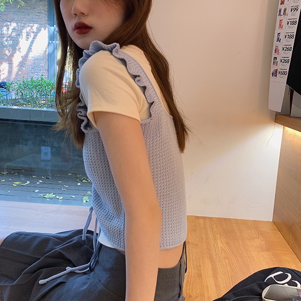 Thiết Kế Sense Niche Áo Dệt Kim Không Tay Phối Dây Rút Màu Trơn Dễ Phối Đồ Phong Cách Mới Cho Nữ