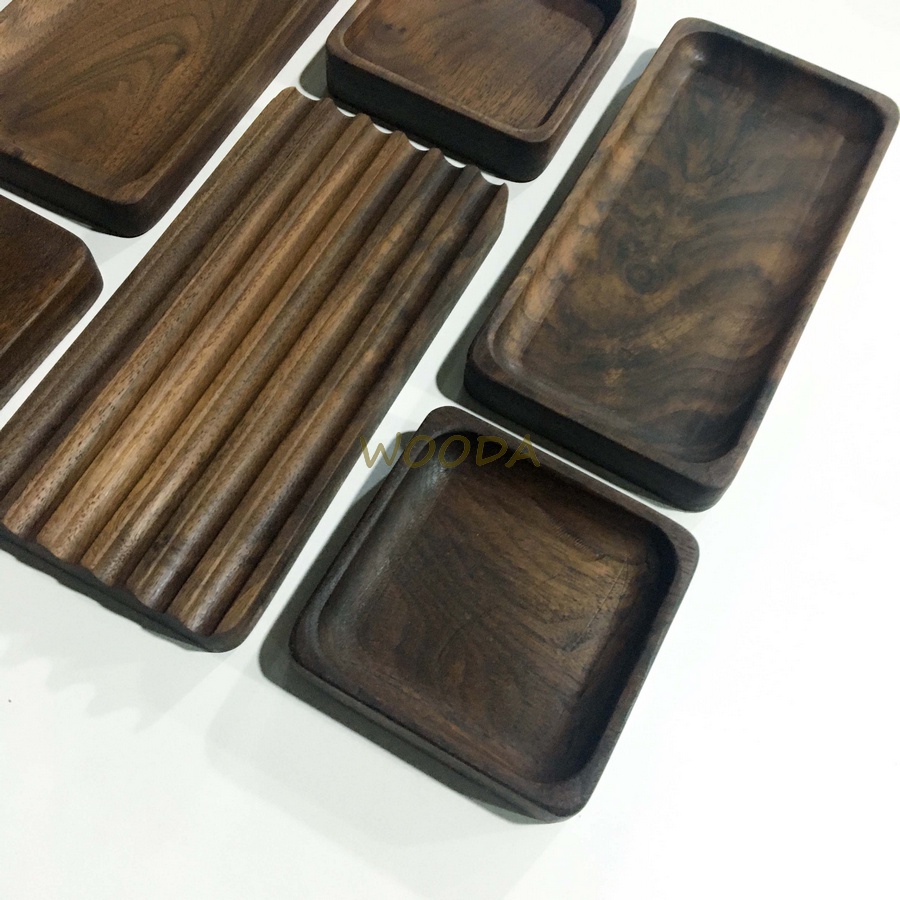 Khay gỗ walnut nguyên khối nhỏ