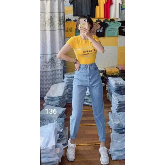Quần Baggy Jean Trơn Lưng Cao (100% ảnh thật)