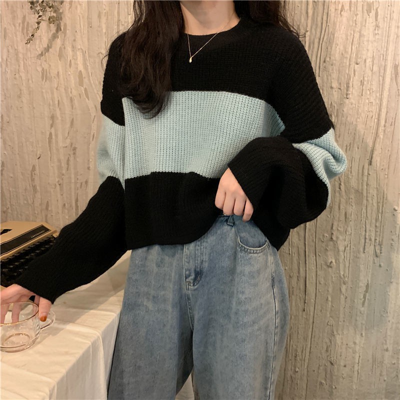 Áo Len Tay Dài Form Rộng Họa Tiết Kẻ Sọc Phong Cách Retro | BigBuy360 - bigbuy360.vn