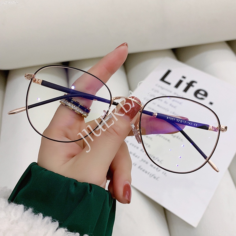 Mắt Kính Chống Bức Xạ Hình Oval Gọng Kim Loại Phong Cách Cổ Điển Thời Trang Cho Nam Và Nữ
