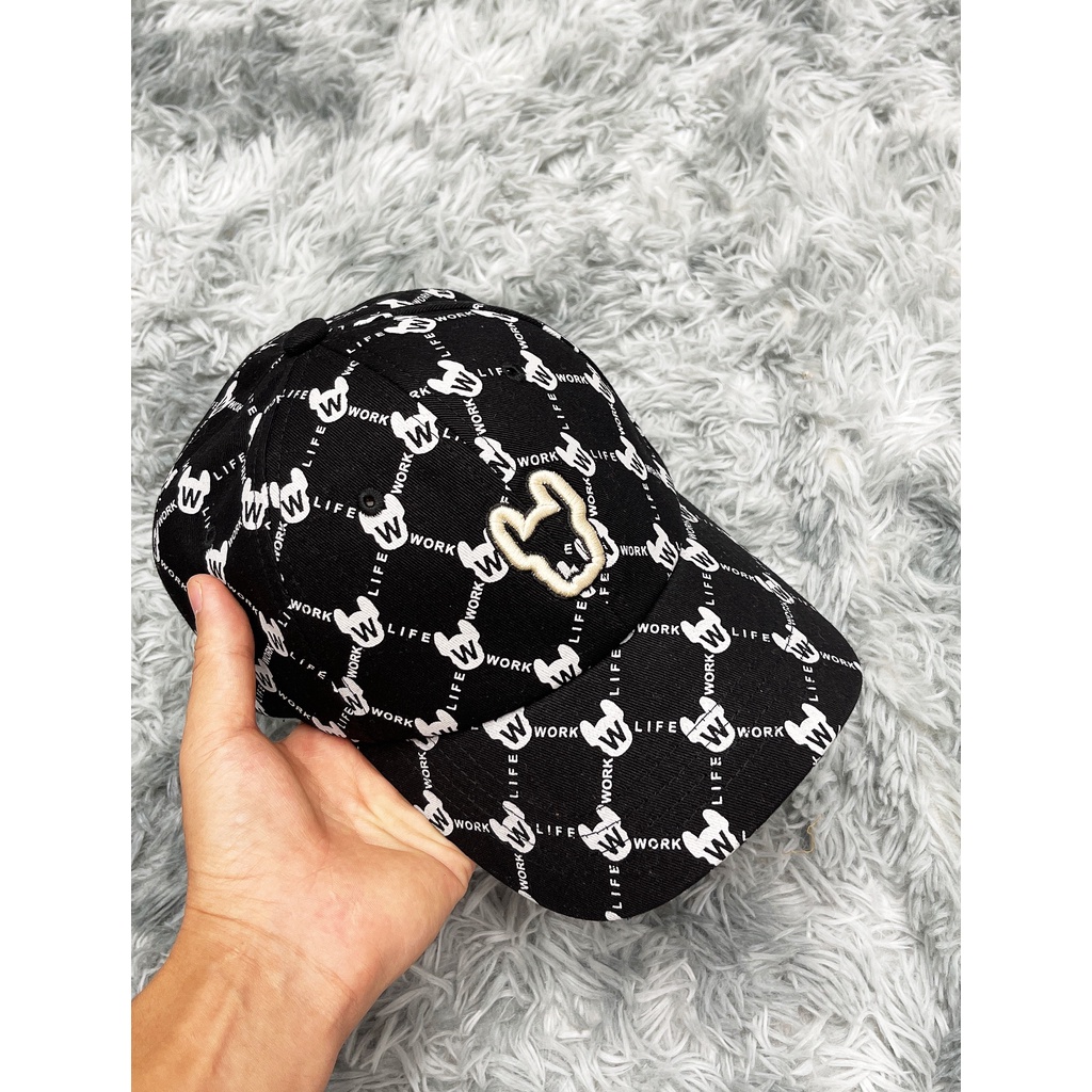 (HÀNG XUẤT XỊN) Mũ Bucket và Lưỡi trai H90 LIFEWORK MONOGRAM BUCKET HAT &amp; H91 LIFEWORK MONOGRAM CAP BLACK