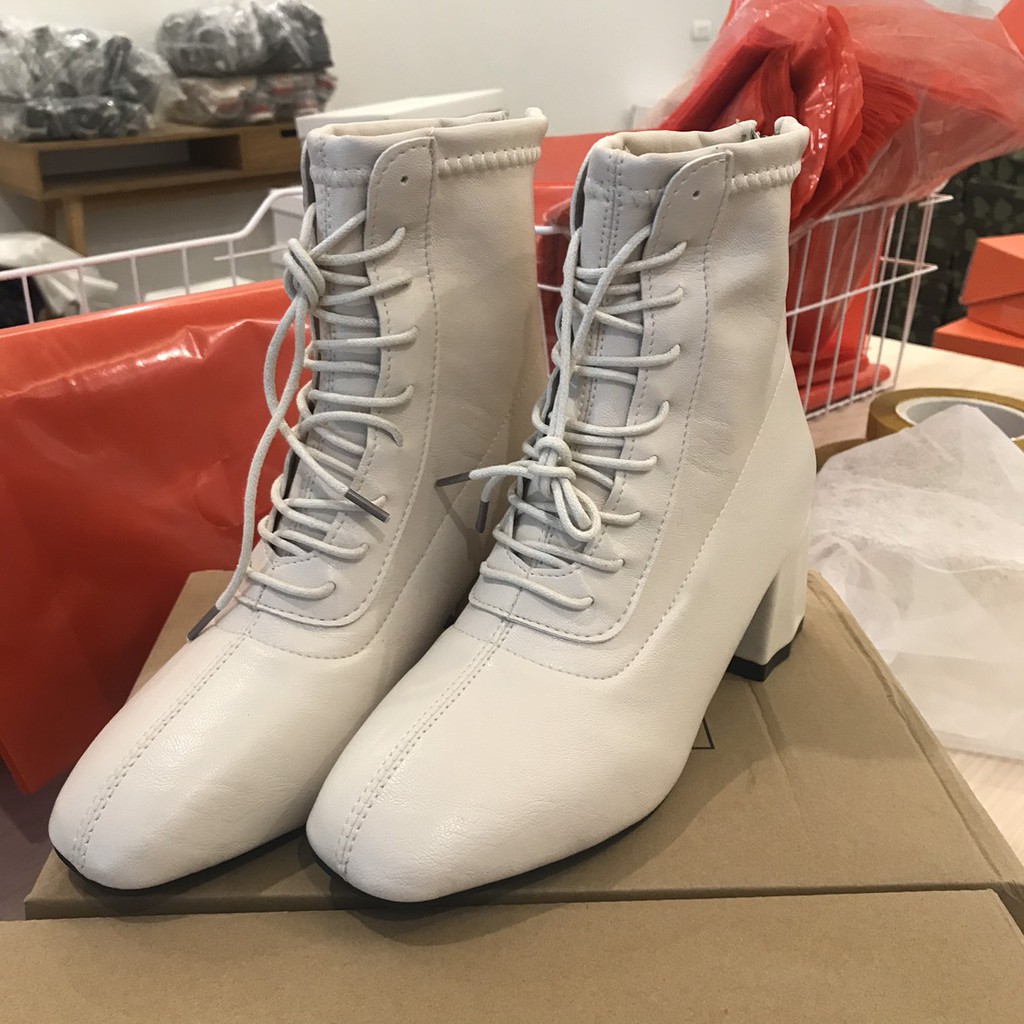 Boot Nữ Cao cổ Dây Buộc, khóa kéo Gót Vuông 5cm, BN-D31-CG | BigBuy360 - bigbuy360.vn