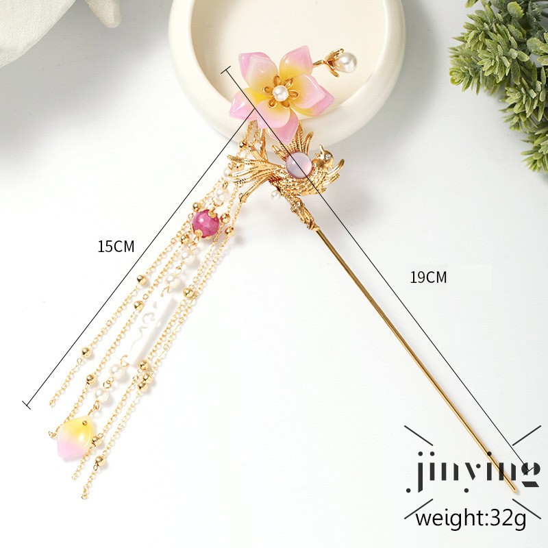 GETNOIVAS Trâm cài tóc dây tua cổ trang gắn đá ngọc trai xinh xắn hợp thời trang