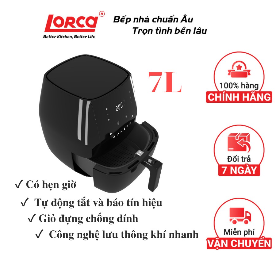 [Mã INCU50 giảm 50K đơn 250K] Nồi chiên không dầu Lorca TA 6012 dung tích 7 lít bảo hành 3 năm