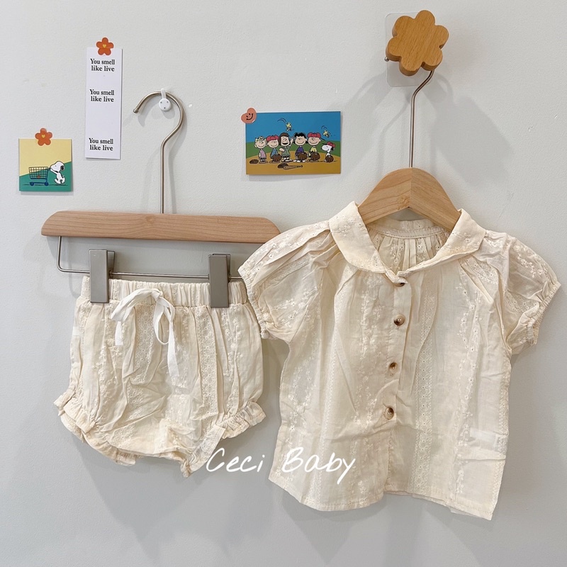 Bộ áo tay ngắn + quần sooc cho bé phong cách Hàn quốc ảnh thật