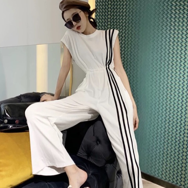 Jum 2019 quần ống rộng-Jum tay lỡ 3 kẻ sọc