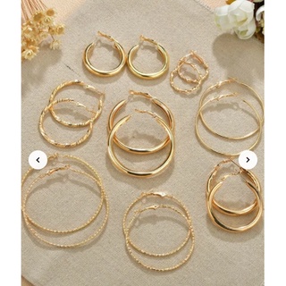 Set bông tai tròn kim loại nhiều kích cỡ
