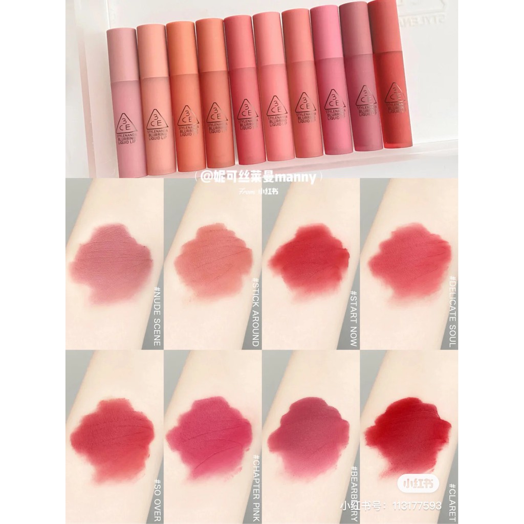 Son Kem Lì Siêu Mịn Không Lộ Vân Môi 3CE Blurring Liquid Lips