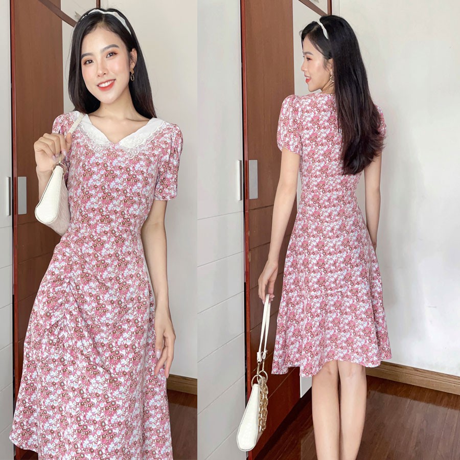 Đầm hoa nhí nhún eo-MS010