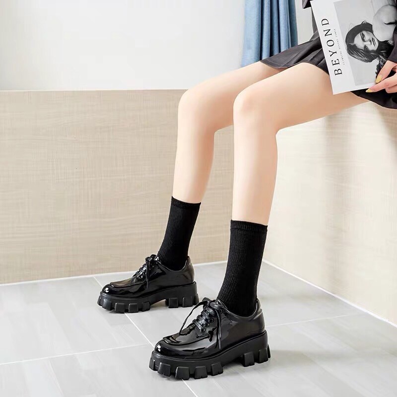 Boot Ullzang nữ cổ thấp buộc dây đế cao răng cưa Cao cấp Oxfot