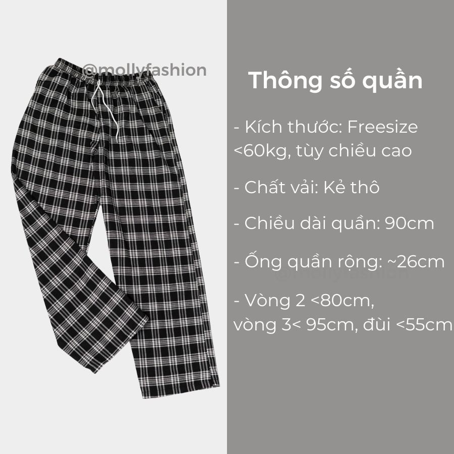 Quần ống rộng nữ vải caro kẻ thô form rộng Freesize dưới 62kg Molly Fashion | BigBuy360 - bigbuy360.vn