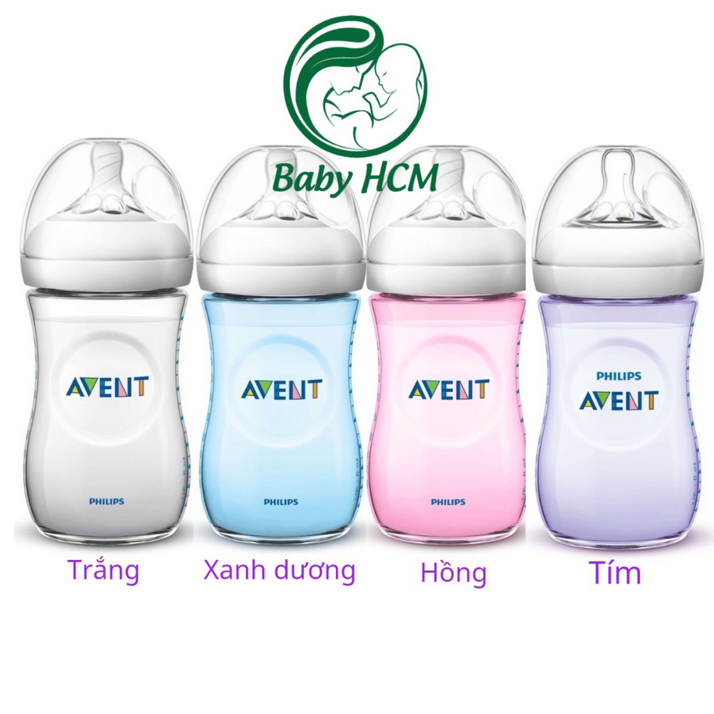 Bình sữa Philips Avent Natural 260ml màu Xanh _Hồng, núm xoắn số 2.