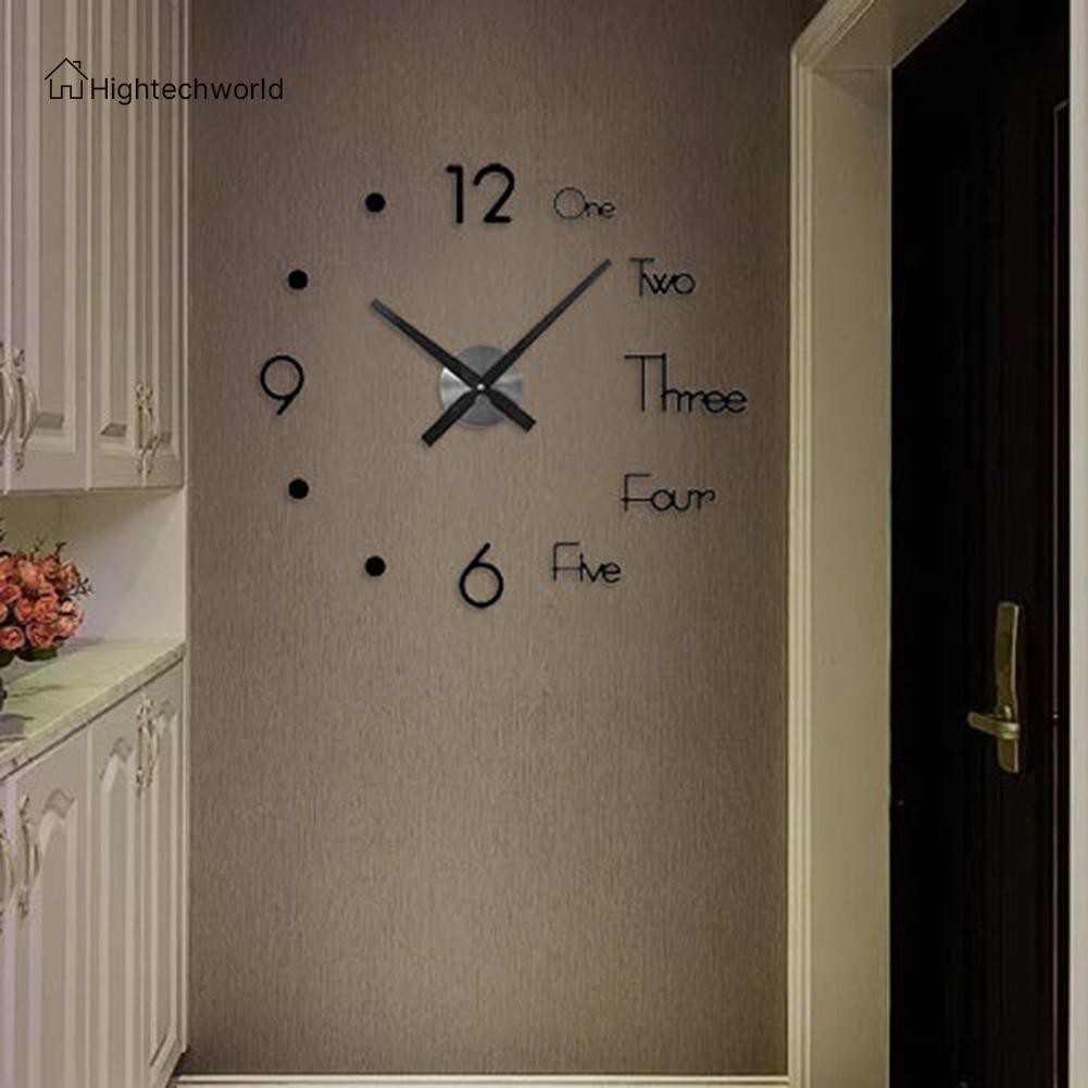 Hightechworld Large DIY Wall Clock Acrylic Mirror Surface 3D Clock Stickers Home Decor