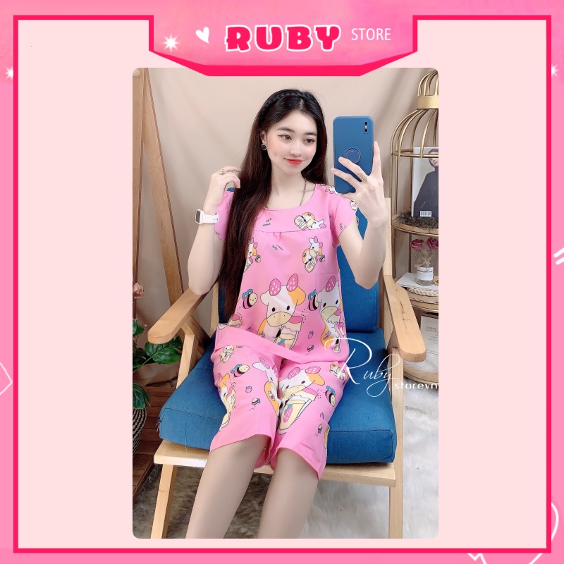 Set bộ Bò Sữa mặc nhà chất kate mềm mịn mát Free Size Dưới 47KG ❤ Rubystorevn