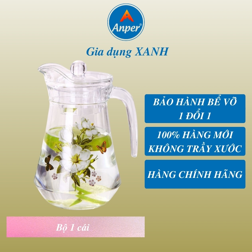 Bình Nước Thủy Tinh 1.3L Có Quai Rót Hoa Văn Cao Cấp Sang Trọng Có Hộp.