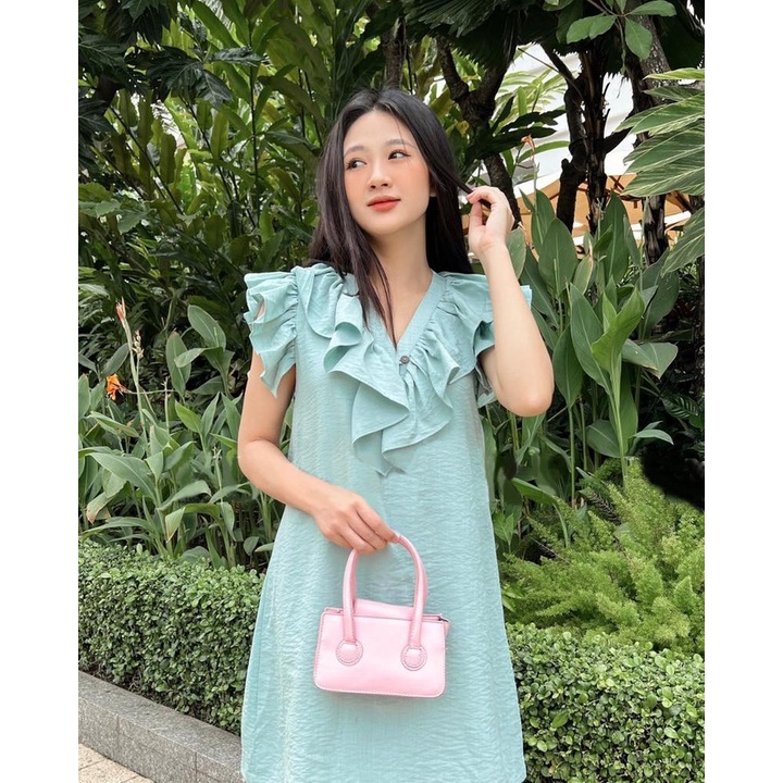Váy nữ bèo cổ dáng babydoll [Linly Store] Đầm suông bánh bèo chất đũi V-VBE