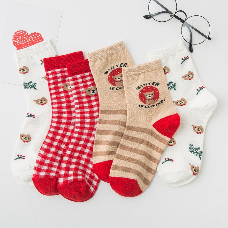 Vớ Noel cổ cao nữ Giáng sinh Tất Noel Christmas Cao cổ nữ Dễ thương Cute In hình Hoạt hình Ulzzang Hàn Quốc