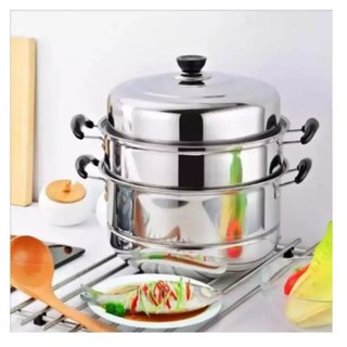 Nồi hấp inox đa năng 2 tầng 3 đáy cao cấp, Nồi hấp 3 tầng đường kính 28cm dùng trên mọi loại bếp